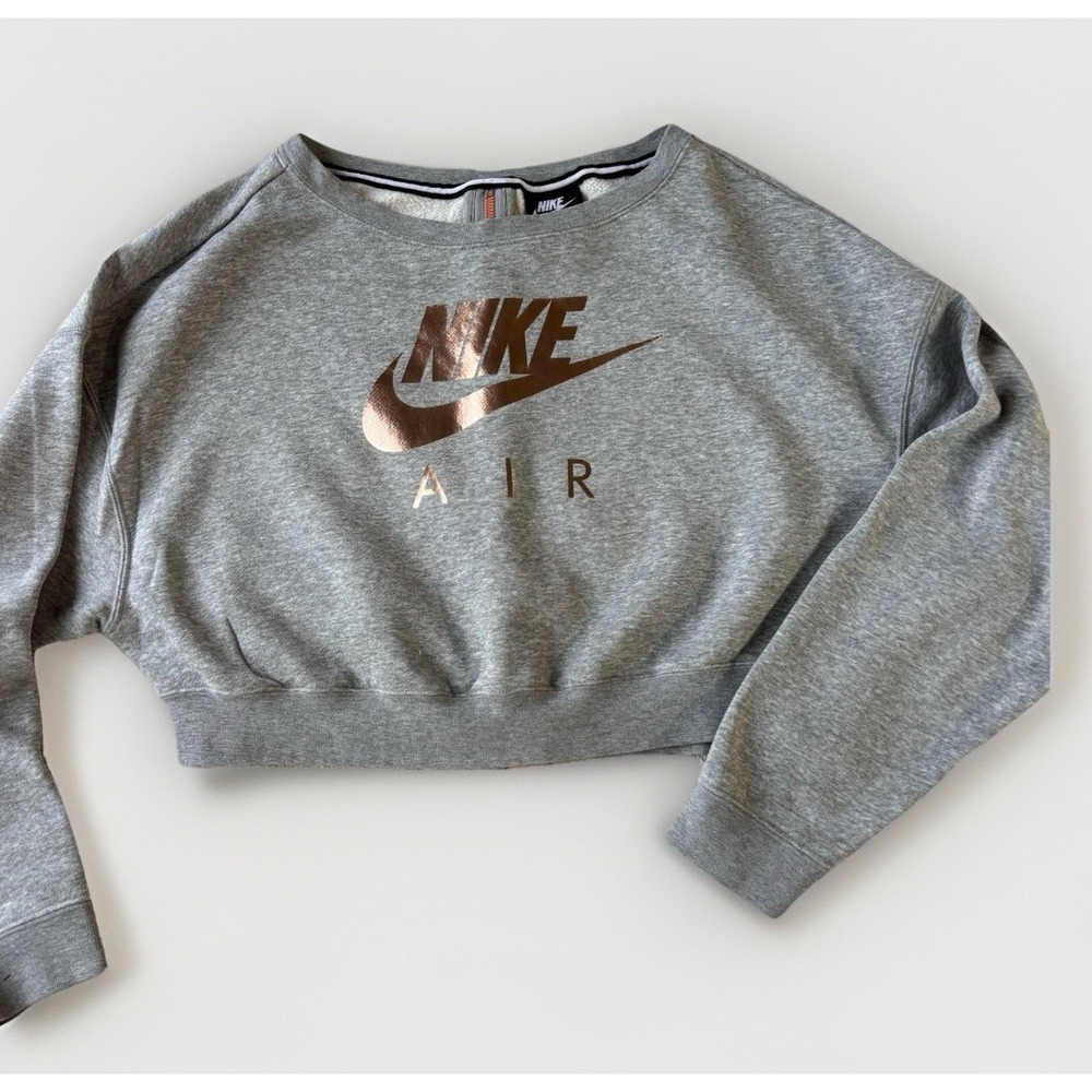 Nike Air Rally Crop S Grey Sweatshirt With Rose Gold Logo And Zipper‎